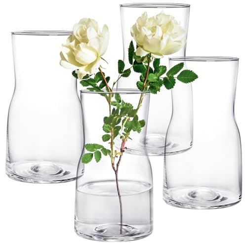 Elsjoy Satz von 4 kleinen Glasvasen, 17cm Klarglas Blumenvase modernen Tisch Centerpiece für Blumensträuße, Home Decor, Hochzeit, Housewarming Geschenk