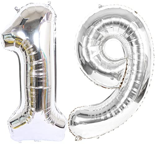 Helium Luftballons 19 Silber Geburtstagsdeko 40 Party Deko Supplies, Folienballon für Mädchen Junge, 19. Geburtstag Ballon Dekoration (19 Stück)