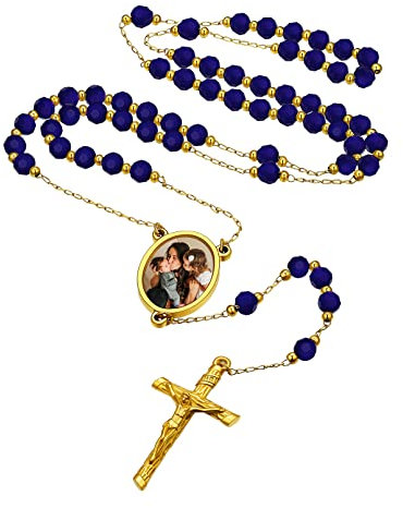 Custom4U Cutom4U Bijoux Collier Porte Photo Pendetif Croix Chretienne Rosaire Photo Personnalisable Bijoux Amulette Protection pour Lui Elle