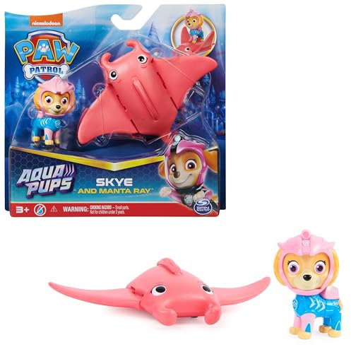 Paw Patrol, Aqua Pups - Hero Pups Actionfiguren-Set mit 1 Skye Welpenfigur und 1 Rochen Figur, Spielzeug geeignet für Kinder ab 3 Jahren