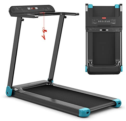 GOPLUS Klappbares Elektrisches Laufband Mit 12 Voreingestellten Programmen, App-Steuerung, Bluetooth-Lautsprecher, LED-Monitor Und Gerätehalterung, Tragbar Für Wohnung (Blau)