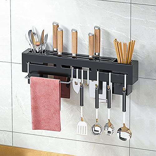 Jaugufiy Küchen-Wandhalterung, Utensilienregal, Wand-Organizer für Löffel, Messer, Gabeln, Essstäbchen, Kochgeschirr, Besteckhalter (schwarz)