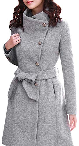 DeaAmyGline Wintermantel Damen Wollmantel Lang mit Gürtel Elegant Stehkragen Knopf Trenchcoat Overcoat Winddicht Warm Herbst Winter Parka Jacke Mantel übergangsjacke Winterjacke