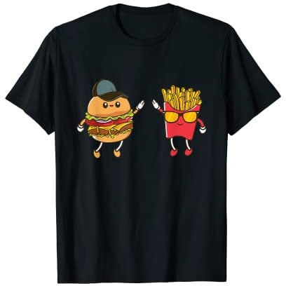 Hamburger trägt Kappe und Pommes Frites mit Sonnenbrille T-Shirt