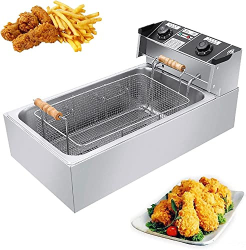 HOTIPS Friteuse électrique 3200 W, friteuses en Acier Inoxydable 22 L avec température réglable de 50 à 300 °C, découpe de sécurité, Panier Amovible Facile à Nettoyer, Pieds antidérapants (C)