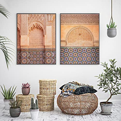 Islamische Reisefotografie Poster und Kunstdrucke Marokko Wand Bilder Leinwand Gemälde Orient Ornamets Bilder für Wohnzimmer Dekor 50x70cmx2 ungerahmt