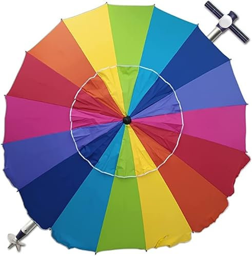 Pincho Sombrilla playa grande Ø200 cm, antiviento hasta 35km/h, protección uv 50, materiales de calidad, tubo de aluminio, 16 varillas de fibra de vidrio, palo reclinable (Multicolor)