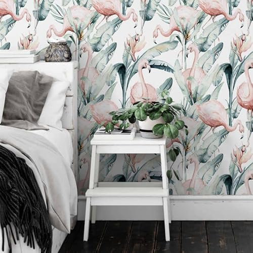 K&L Wall Art Dschungeltapete Kinderzimmer Safari Mustertapete Elefant Giraffe Waldtiere große Vliestapete Kinder Schlafzimmer Deko Kvilis (Tropical Flamingo)
