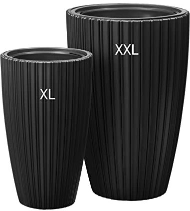 MELTOM Macetero con inserto extraíble, maceta redonda decorativa SET2: XXL+XL (negro)