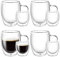 Buumin Glass Coffee Mugs Set - 8 Pack Double Walled Insulated Drinking Glass Mugs with Handle - Cappuccino Tea Latte Beverage Cup - 12 Oz & 3.2 Oz - Dishwasher Safe