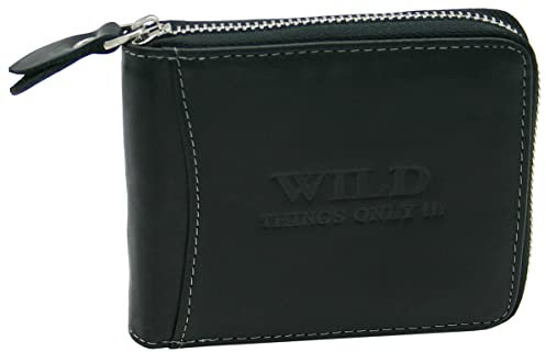 WILD THINGS ONLY !!! Herren Geldbörse aus Echt-Leder mit umlaufendem Reißverschluss & RFID Schutz (Querformat, Schwarz)