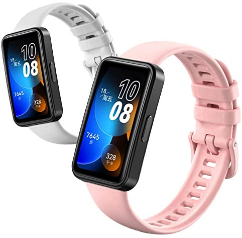 LanQii 2 Pezzi Silicone Cinturino per Huawei Band 10 / Huawei Band 9 / Huawei Band 8, Morbido Traspirante Sportivo Cinturini di Ricambio Donna Uomo per Huawei Band 10/Band 9/Band 8 - (Rosa+Bianco)