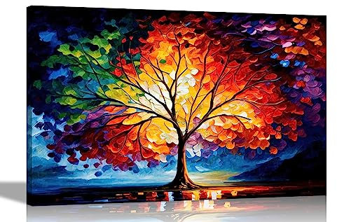 Artley Prints - Quadro astratto moderno su tela con albero della vita, per soggiorno, camera da letto, corridoio, cucina o ufficio - stampe colorate 51 x 35 cm