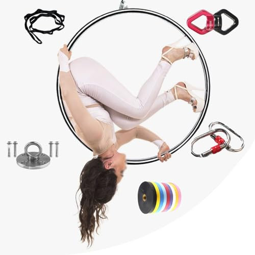 Aerial Hoop Edelstahl Lyra Luftreifen Set, Silberner Professioneller Akrobatik Luftring mit Komplettem Zubehör, Lyra Hoop für Anfänge/Profis (Size : 95 cm (37))