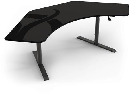 Arozzi Arena Angelo - Bureau Gaming en L avec Surface Mouse-Pad complète, Hauteur réglable 71-81 cm, Gestion des câbles et Support moniteurs. Surface Lavable - GM