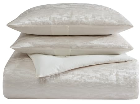 Vera Wang Bettwäsche-Set für King-Size-Bett, Luxus-Bettwäsche mit passenden Kissenbezügen, Designer-Heimdekoration (Illusion Elfenbein, King-Size)