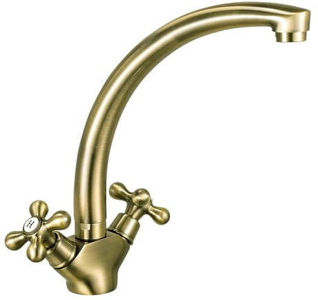 Wasserhahn Küche Bronze Retro, Küchenarmatur Hochdruck 360° Drehbar, Spültischarmatur Mischbatterie Antik, Amatur Küchenspüle Landhaus Vintage aus Messing Bronze