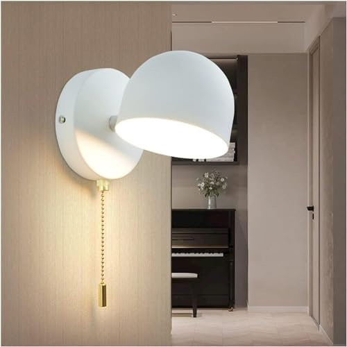 Modern LED Wall Light 9W Bedside Reading Wall Lamp with Pull Cord Switch 350° Rotatable Indoor LED Wall Lighting Fixture Warm White 3000K for Living Room Bedroom Kitchen Hallway Stairs,White