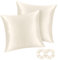 BEDELITE Satin Kissenbezug 80x80 Beige - Kopfkissenbezug 2er Set Weich wie Seidenkissenbezug 80 x 80 Sommer mit 2 Haargummis für Haar und Haut, Similar to Silk Pillowcase Pillow Cover