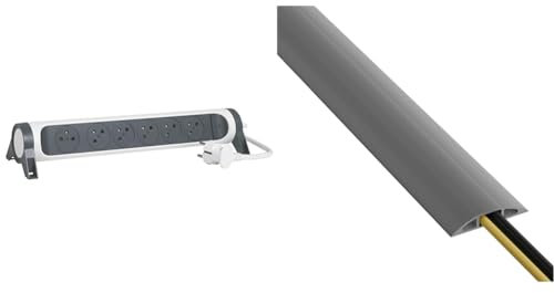 LEGRAND - Multiprise Rotative avec Interrupteur à Voyant LED - 6 Prises Surface avec Terre & D-Line Passe Câble Sol D’Usage Léger| CC-2 | Cachez et Protégez Les Câbles et Évitez Les Risques