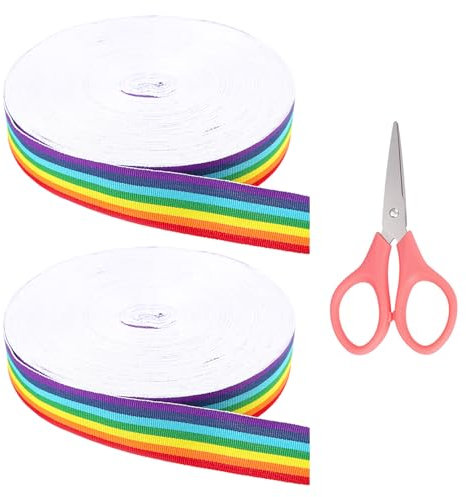 44 Metros De Cinta Arcoíris, 1 Par De Tijeras, Cinta Larga, Cinta De Grosgrain De Poliéster, Decoración Del Orgullo Del Abanico Arcoíris