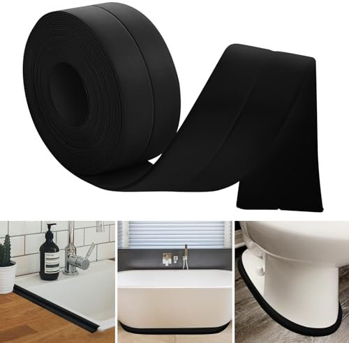 3 metros de rodapiés blandos, autoadhesivos, para cocina y baño, zócalos suaves autoadhesivos de PVC, listones angulares autoadhesivos, cinta de sellado de juntas (negro)