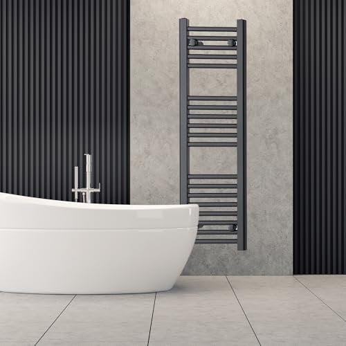 250mm Wide Narrow Small Black Heated Towel Rail Straight Flat Bathroom Warmer Radiator Rack Central Heating Turkish Zone (250mm Wide x 1000mm High)