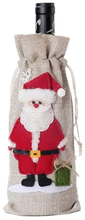 Christmas Bottle Bag - Christmas Wine Bottle Cover, Christmas Wine Bottle Jacket | Burlap Wine Bottle Cover, Christmas Wine Bottle Cover with Drawstring