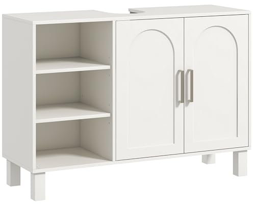 HOMCOM Mueble bajo Lavabo Mueble de Lavabo con Pie Armario de Baño Moderno con 2 Puertas y Estantes Ajustables 90x30x63 cm Crema
