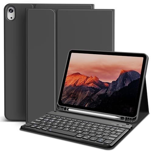 GKABXY Case with Keyboard for New iPad (A16) 10th/11th Generation, 10.9/11 inch (2022/2025) Soft TPU Back with Pen Holder, 7 Colors Backlit Detachable Folio Keyboard case, Auto Sleep/Wake, Black