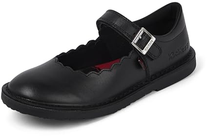 Kickers Girl's Adlar Mary Jane Scallop Leather Shoes, Black, 13 UK Child