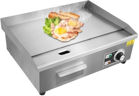 Kommerziell Elektrogrill, 3000W Edelstahl Grillplatte elektrisch Elektrogrill,Temperatur verstellbar 50-300°C, Profi Gastronomie Tischgrill 55 x 30cm