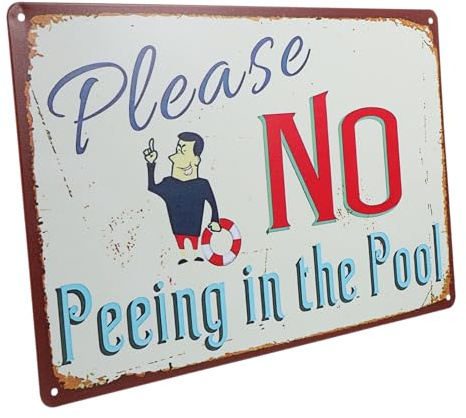 POPETPOP Metall Poolschild aus Eisen für Außenpools mit Einfacher Installation und Einzigartigem Design zur Poolsicherheit und Wanddekoration Am Pool | Einfach Aufzuhängen Am Beckenrand, Wasserfest für Draußen, Dekorativer Look für Familien und Besitzer