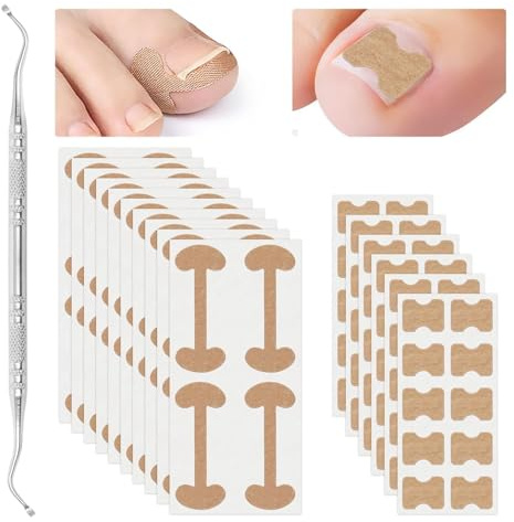 Wjelet 2 Types Ingrown Toenail Treatment Ingrowing Toenail Kit with 16Pcs Glue-Free Ingrown Toenail Patches, Ingrown Toenail Patch and Toenail Cleaning Spoon 17Pcs Total Nail Care Protect Toe Nail
