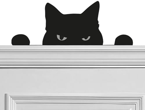 Black Cat Wooden Door Topper Plaque - Decorative Frame Ornament and Window Decor - Funny Gifts for Cat Lovers