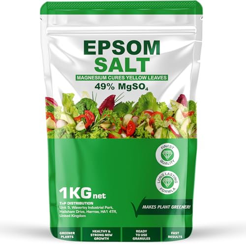 Epsom Salt for Plants, 49% MgSO4, Magnesium Cure for Yellow Leaves, Ready-to-Use Granules Garden Plant Growth, Lawn Care Magnesium Sulphate Fertiliser by Pure Source Nutrition (1kg)