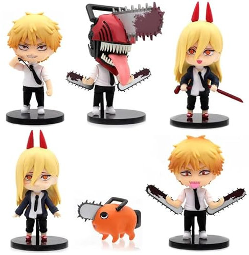 Skynomad 18cm Anime Chainsaw Man Figurine - Denji Chainsaw Man Denji Figurine Adult Collectible Model Doll for Anime Fans (6 Piece Set 11cm)