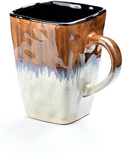 WDSOPK Tasse À Café, Tasse À Boisson, Tasse À Café, Tasse Carrée Rétro Créative, Personnalité Nordique, Tasse À Eau en Céramique, Tasse À Café avec Couvercle, Cuillère, Tasse À （Yellow-A Single Cup）