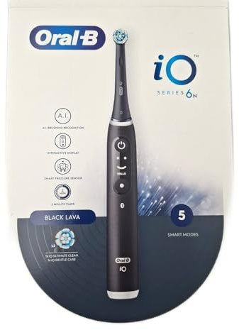 Oral-B iO 6 Spazzolino Elettrico, 2 Testine, Custodia, Dentifricio, Nero | 2 Testine di Ricambio per Spazzolino Elettrico, Ricaricabile, Custodia + 1 Dentifricio Advanced Rigenera Smalto