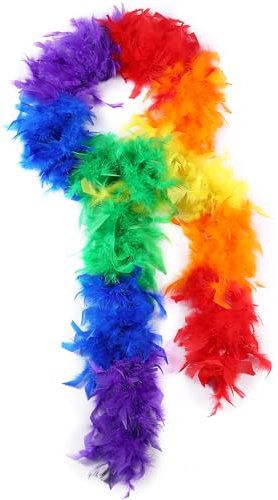 Larryhot 60 g Regenbogen-Federboa – 2 Meter Truthahn-Boa-Federn für Partys, Weihnachten, Hochzeiten, Kostüme, Konzerte, Haustiere und Heimdekoration (Regenbogen), regenbogenfarben, 80G