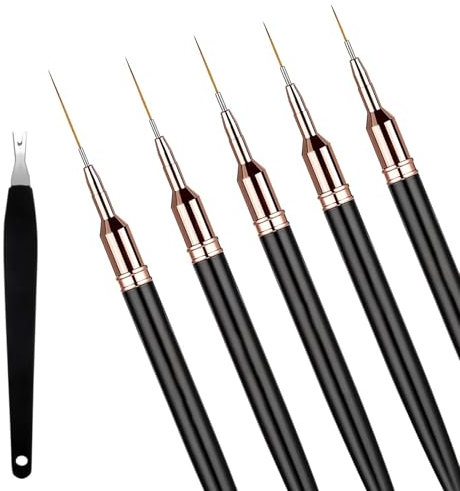 5 Pcs Nail Art Liner Brushes Set, Fine Nail Art Brushes for Gel Nails Dotting Drawing Tools for Nails Detail Ombre French Tip Fine Drawing Painting Design Brush, 79 mm + 1 Cuticle Fork