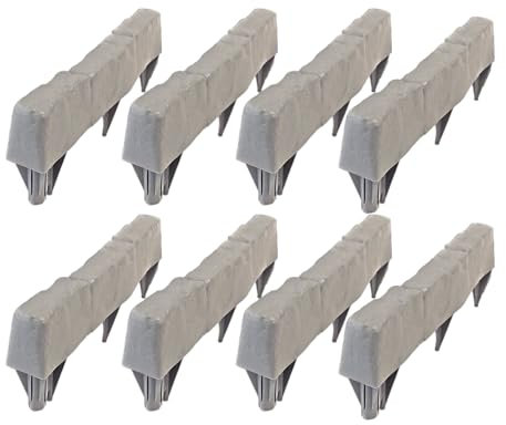 Lot de 8 bordures de parterre de fleurs naturelles sans creuser - Facile à installer - Blocs décoratifs comme des pierres - Bordure d'allée de jardin - 33,19 x 4,57 x 12,5 cm - Utilisation de l'aire