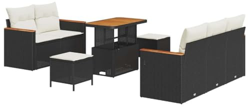 vidaXL Garten-Sofa-Set mit Kissen 8 pcs Schwarz Poly Rattan, Garten- und Terrassensofa-Set, rechteckige modulare Lounge, wetterfestes Möbel, für Al Fresco Essen