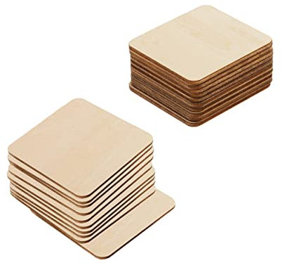 Hohopeti 50Stücke Holzscheiben Quadratisch für DIY Dekorationen Unbeschichtete Holzplatten zum Basteln Holzschmuck für Innendekoration Verzierungen für Wände und Fenster