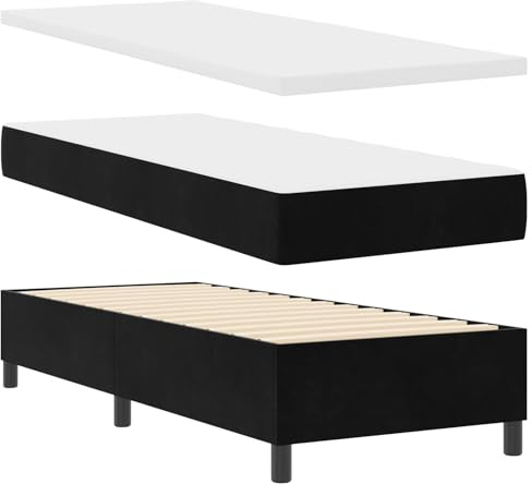 vidaXL Boxspringbett mit Matratze & Bank Schwarz 80X200 cm | Moderner Samtstil Einfache Montage Enthalten Langlebig Und Stylisches Schlafzimmermöbel Topper Queen Einzel Sleek