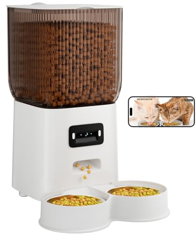 Gzenlos Automatic Cat Feeder with Camera, 5L Auto Dog Feeder with Night Vision Cat Food Dispenser with Stainless Steel Bowl, Pet Feeder for Small Pets Indoor (Vedio)
