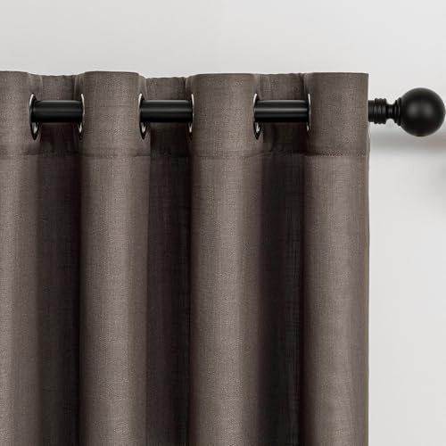 MYSKY HOME Vorhänge Leinenvorhang mit ösen Vorhang Leinenoptik Halbtransparent für Wohnzimmer Dekoschal Küchengardinen Schlafzimmer Schlaufenschal Tiefer Hanf 140 x 225 cm 2er Set