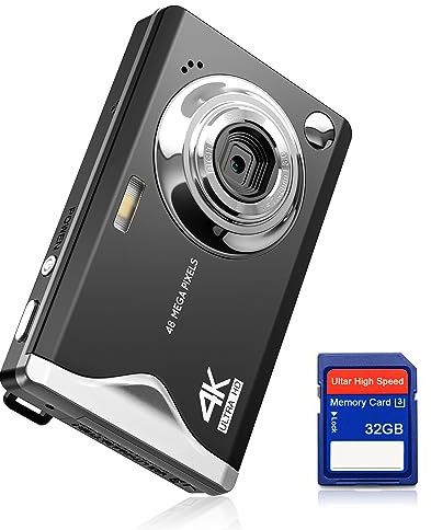 Fotocamera digitale CCN, 48MP 1080P FHD Fotocamera con schermo da 3,0, 16X Zoom Digitale Macchina fotografica compatta portatile con 32GB TF Card, Cavo USB, per adolescenti bambini adulti, Nero