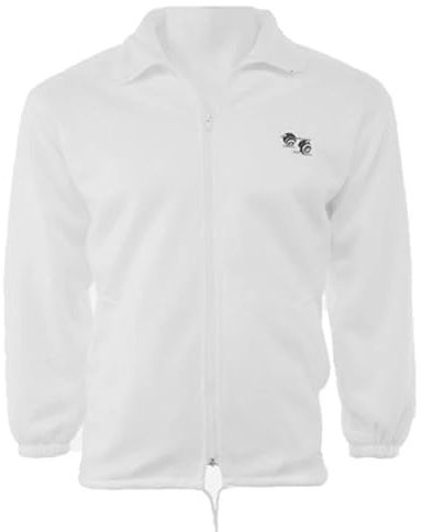 Unisex Polar Fleece Bowling Jacket White Lawn Bowls Fleece Lined Zip Up Sports Jacket with Elastic Cuffs Side Zip Pockets and Embroidered Logo – Warm Outdoor Bowls Clothing