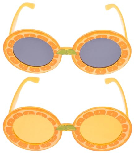 TEHAUX 2pcs Party Glasses Fruit Themed Lemon Orange Sunglasses, Round Tropical Festival Eyewear for Hawaiian Luau Beach Summer Party Supplies